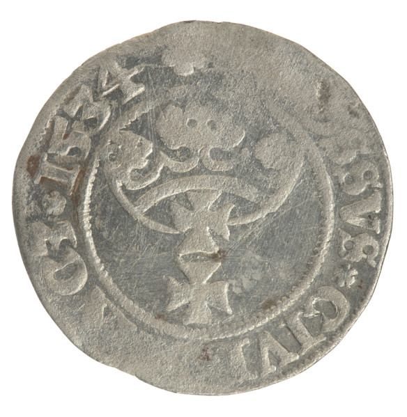 Gdansk grosz, Sigismund I the Old (King of Poland; 1506–1548). Polish coin (1534). Obverse: Crowned