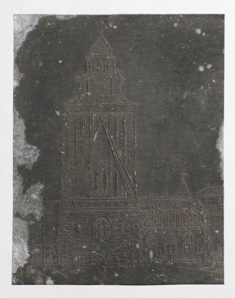 Town hall tower in Krakow with neo-Gothic guardhouse; Feliks Jablczynski (1865–1928), graphic
