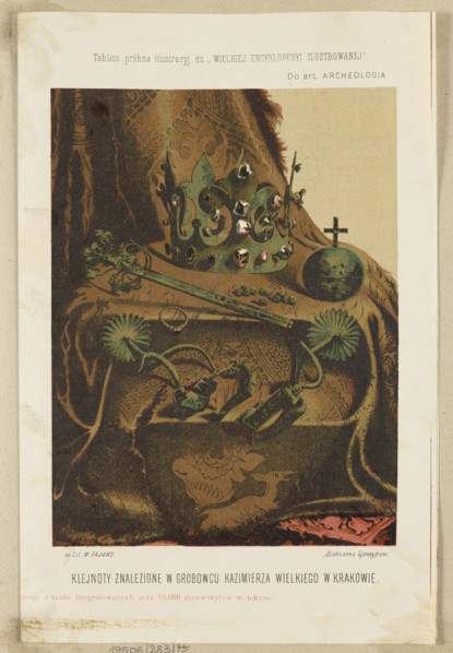 Jewels from the tomb of Casimir the Great in Kraków; graphic artist Maksymilian Fajans (Warsaw;