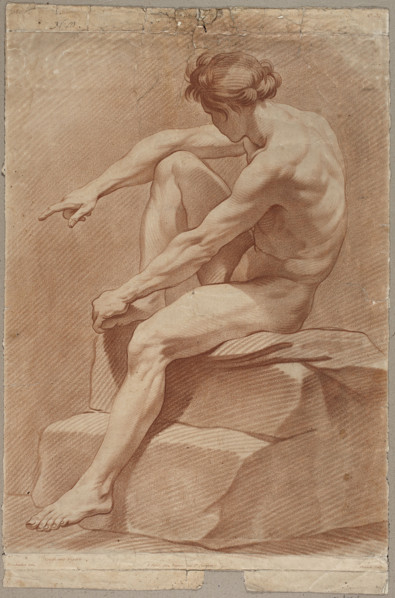Study of a Seated Male Nude; Bonnet, Louis Marin (1736–1793), graphic artist; after Bouchardon,