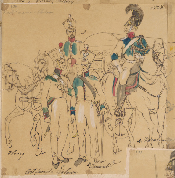 Artilleryman, war invalid and carabiniere, tracing from a colour lithography in the album 'Polish