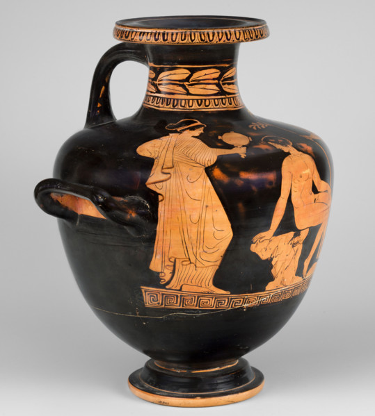 Red-figure Hydria, Amycus Painter (c. 420–410 BC), author. Red-figure hydria on a high, profiled