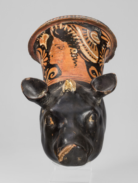 Red-figure rhyton in the shape of a boar's head, Stoke-on-Trent Group (c. 300 BC), boar