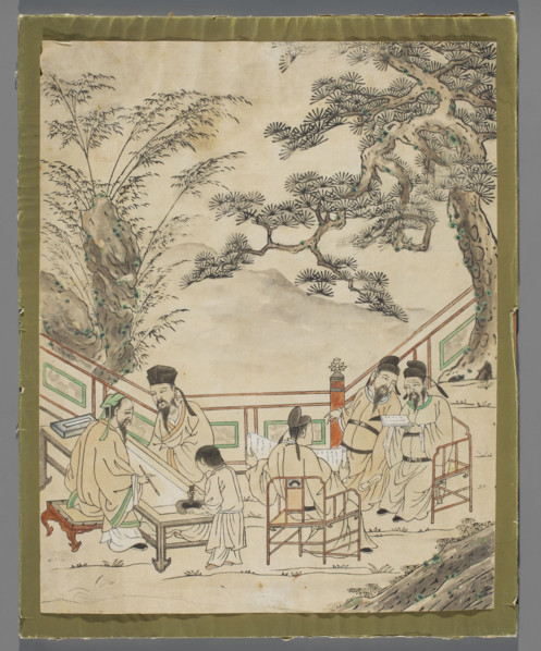 A meeting of scholars in a gazebo, graphic artist, repossession, Chinese art, Chinese, garden