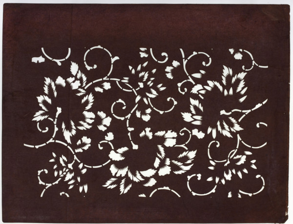 Katagami dyeing stencil, pattern for a yukata; stylized karakusa tendril pattern (karakusa), author