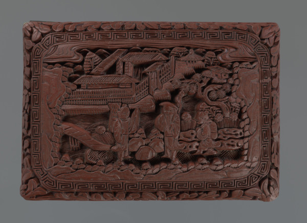 Box with a lid; Chinese art; figurative scenes; landscape motifs; Qing dynasty (1644–1911); pines;