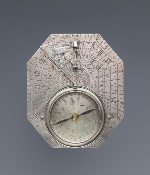 Pocket sundial with compass, Butterfield, Michael (1635–1724). Octagonal astronomical instrument