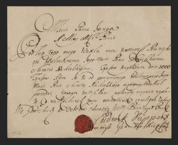 Bill of exchange handwritten by Ludwik Ruppert with a wax seal and signature. Text