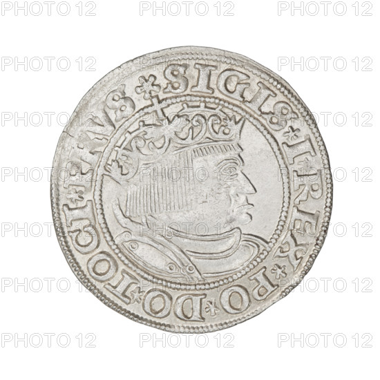 Prussian grosz, Sigismund I the Old (King of Poland; 1506–1548), 1532. Obverse: crowned male bust