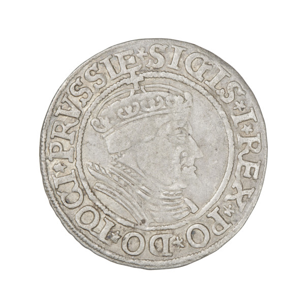 Prussian grosz, Sigismund I the Old (King of Poland; 1506–1548), R1 (rarity). Obverse: Crowned male
