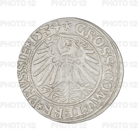 Prussian grosz, Sigismund I the Old (King of Poland; 1506–1548), R1 (rarity). Obverse: Crowned male