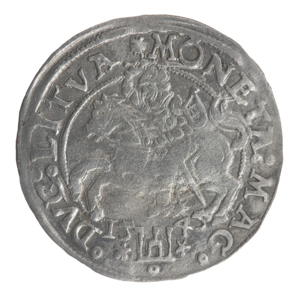 Lithuanian grosz on a Lithuanian foot, Sigismund II Augustus (King of Poland; 1544–1572). Obverse: