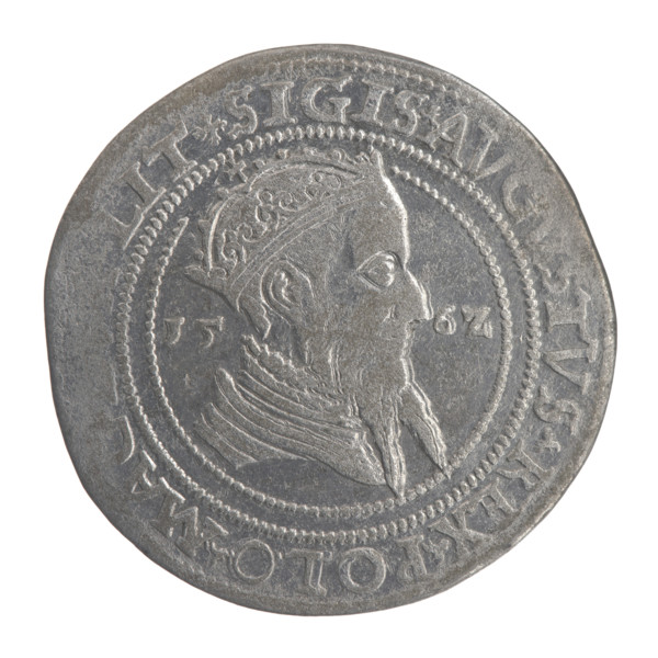 Lithuanian sixer, Sigismund II Augustus (king of Poland; 1544–1572). Coats of arms: Jagiellonians