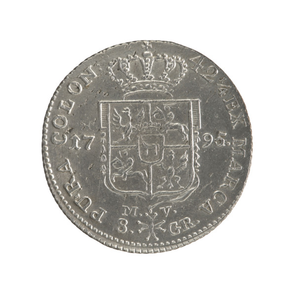 2 gold crown coins of Stanislaw August Poniatowski (King of Poland; 1732–1798), 1795. Obverse: Head