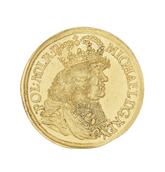 Gdansk ducat by Daniel Lesse (1656–1685), 1673. Obverse: crowned bust in right profile wearing the