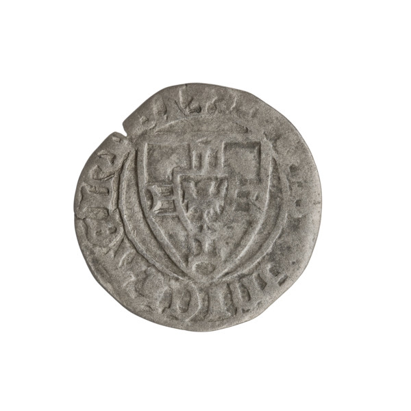 Teutonic szelag, Michal Küchmeister (Grand Master; 1414–1422). Obverse: monastic shield of the