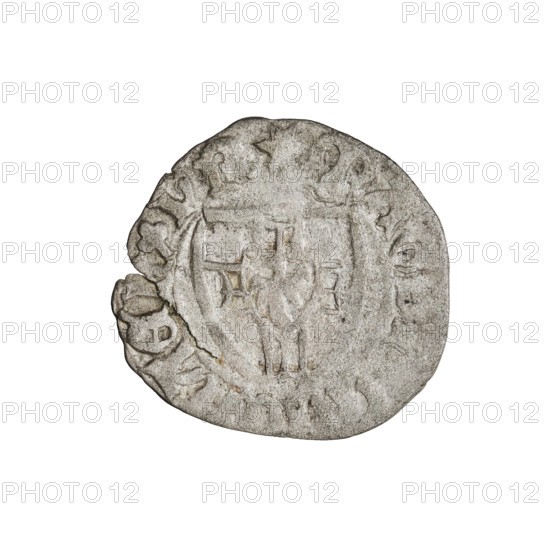 Teutonic szelag, Michal Küchmeister (Grand Master; 1414–1422). Obverse: monastic shield of the