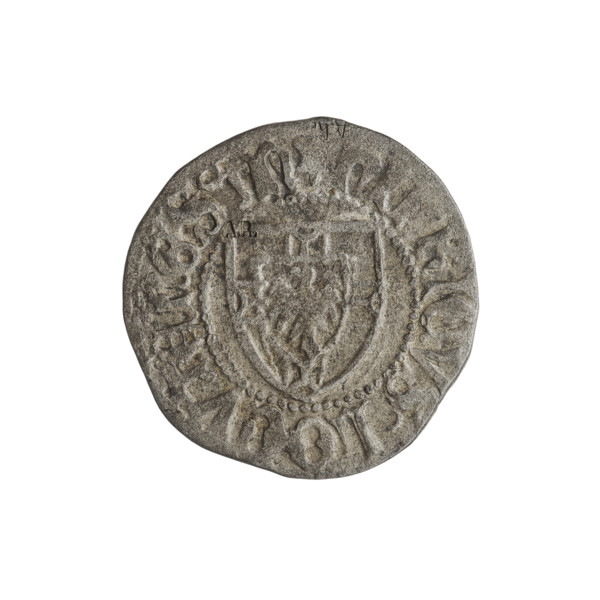 Teutonic szelag, Henryk Reuss von Plauen (Grand Master; 1467–1469). AR mark (twice on the obverse).