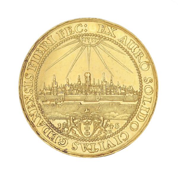 Gdansk four-ducat donative by Gerhard Rogge (fl. 1639–1657), 1645. Obverse: Bust of King Wladyslaw