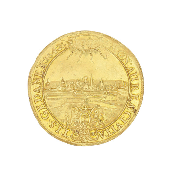 Gdansk double-ducat, Rogge, Gerhard (fl. 1639–1657). Obverse: Bust of King Wladyslaw IV Vasa