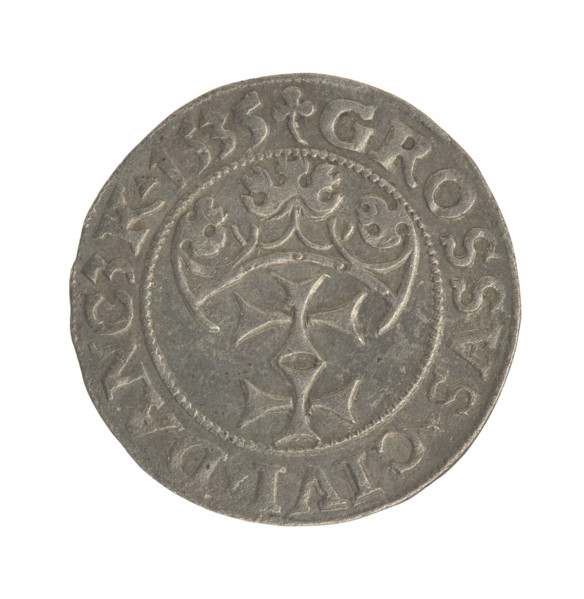 Gdansk grosz, Sigismund I the Old (King of Poland; 1506–1548). Polish coin (Jagiellon dynasty).