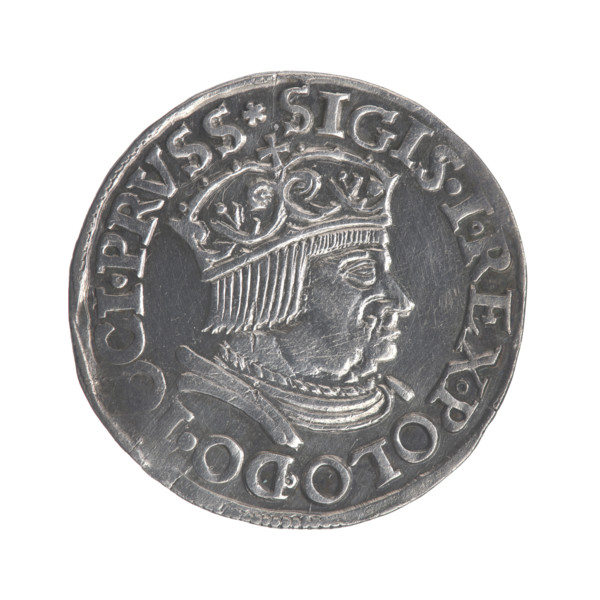 Gdansk trojak, Sigismund I the Old (King of Poland; 1506–1548). Polish coin, Jagiellonian dynasty.