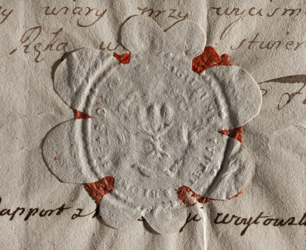 Oval seal impression of the town of Blonie, Masovian Voivodeship. Decorative shield with the