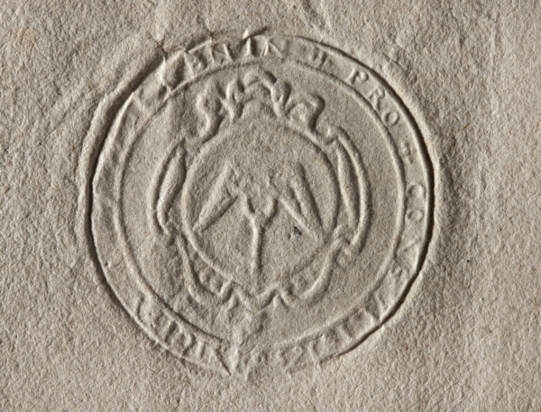 Round seal impression of the town of Bnin, Kalisz Voivodeship, Pysdry County. In a baroque