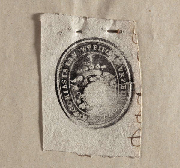 Oval print of the seal of Janów. In the oval cartouche, the Jelita coat of arms with a jewel above