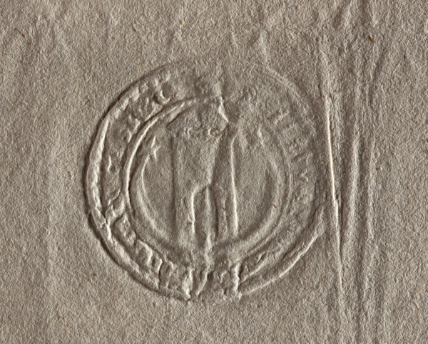 Round seal impression of the city of Kazimierz Dolny. On a crescent with illuminated stars at the