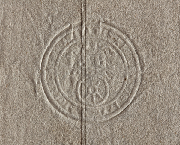 Round seal impression of the town of Kolo, Kalisz Voivodeship. In the field of the coat of arms are