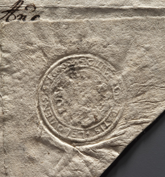 Round seal impression of the town of Lelów, Krakow Voivodeship. In the central field an illegible