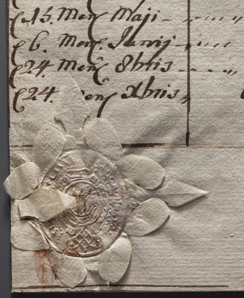Oval seal impression of the town of Miejska Górka. In a decorative cartouche, the Korab coat of