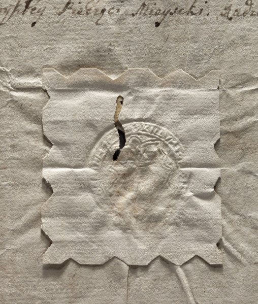 Round seal impression of the town of Ozarów, Sandomierz Voivodeship; city seal of Ozarów with coat
