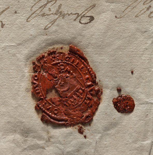 Oval seal impression of the town of Przyrów. In the central field, within a pearl border, a seated