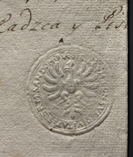 Round seal impression of the city of Sandomierz. An eagle with a closed crown in the central field.