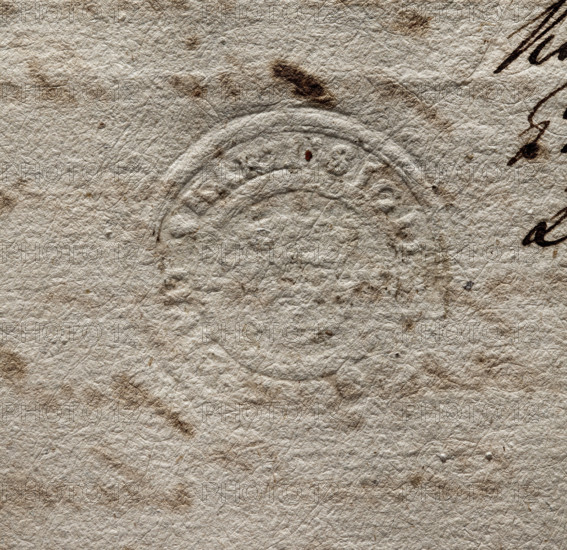 Round wax seal impression of the town of Skaryszew, Sandomierz Voivodeship, Radom County. In a