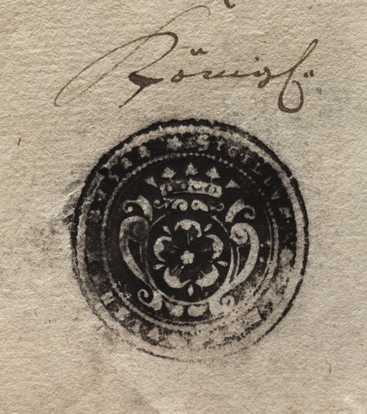 Round ink print of the seal of the town of Zagórów, Konin Voivodeship. In a decorative cartouche