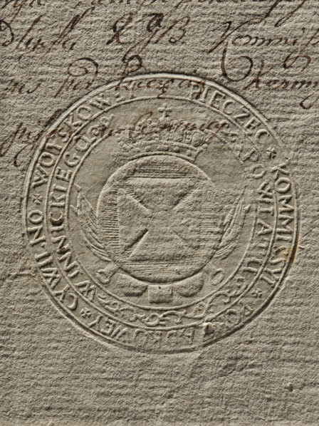 Seal of the Civil-Military Order Commission of Braclaw County. Round seal impression of the