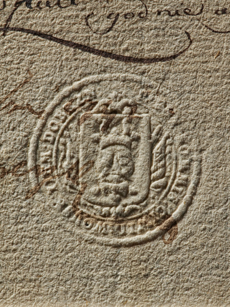 Round seal imprint of the Civil-Military Order Commission of the Dobrzyn Land. On the shield, the