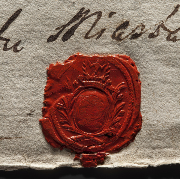 Oval wax seal impression of the town of Luków, Podlaskie Voivodeship. In the oval cartouche the