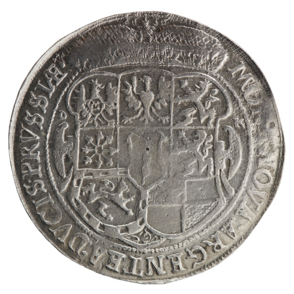 Half thaler, male busts in armour, coats of arms; George William Hohenzollern (Elector of