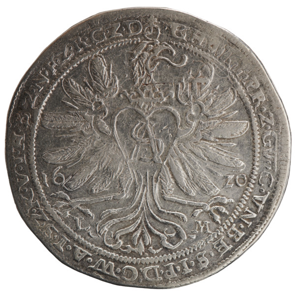 Thaler; obverse: torso facing right in a ruff and decorative armor girded with a sash, a scepter in