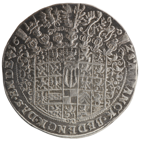 Thaler, coats of arms, male bust in armour, George William Hohenzollern (Elector of Brandenburg;