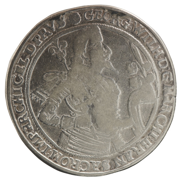 Thaler, ca. 1630, obverse: Male torso facing right in collar and decorative armour girded with a