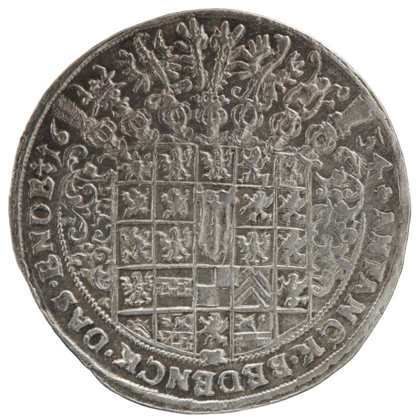 Thaler. Obverse: torso facing right in collar and decorative armor girded with a sash, sceptre in