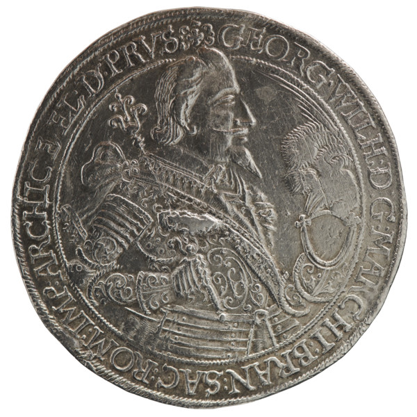 Thaler, Koch, Dawid, Ernest Pfahler, publisher; male bust in armour, coats of arms; George William