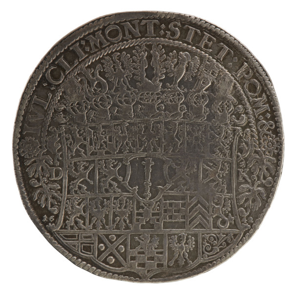 Thaler (ca. 1642). Obverse: male torso facing right in collar and decorative armour, girded with a