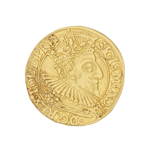 Ducat (1595). Maker: Filip Klüwer (fl. 1588–1601). Obverse: in a beaded border a bust of King