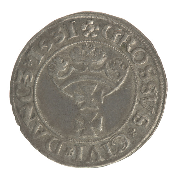 Gdansk grosz, Sigismund I the Old (King of Poland; 1467–1548), grosz coin, Gdansk, 1531. Obverse: